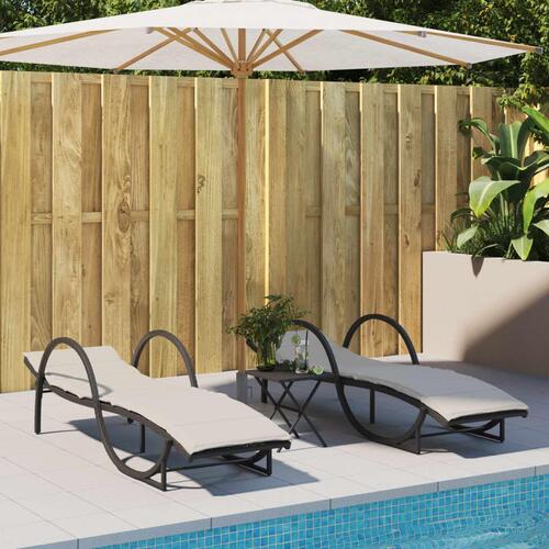 Liggestole 2 stk. med bord polyrattan sort