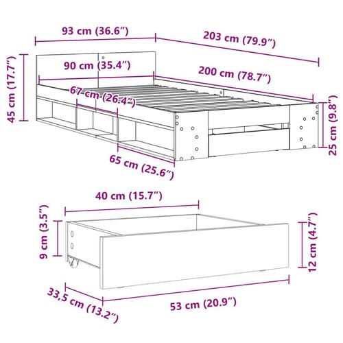 Sengeramme med skuffe 90x200 cm konstrueret træ hvid