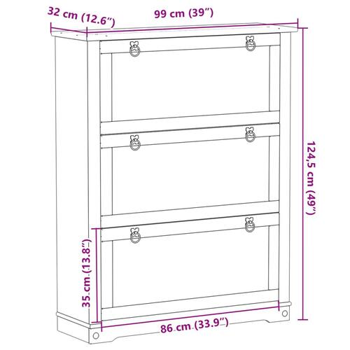 Skoskab Corona 99x32x124,5 cm massivt fyrretræ