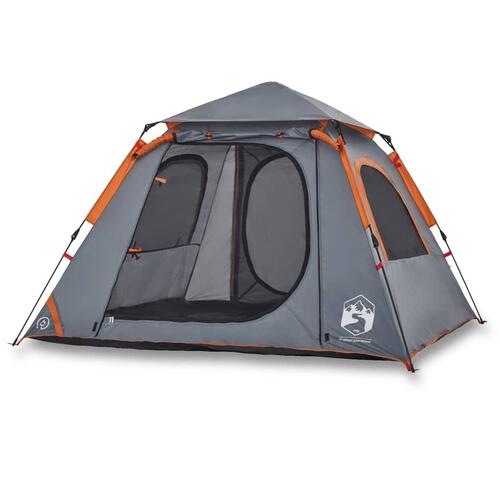 4-personers campingtelt kuppel quick-release grå og orange