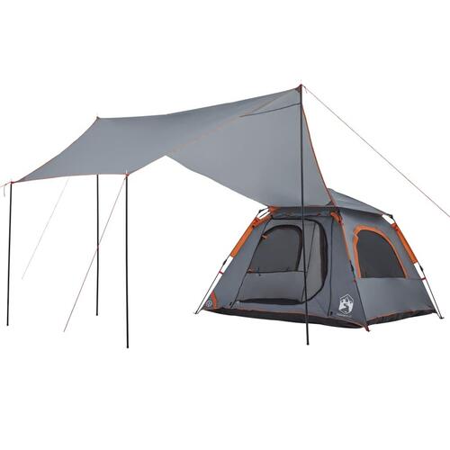 4-personers campingtelt kuppel quick-release grå og orange