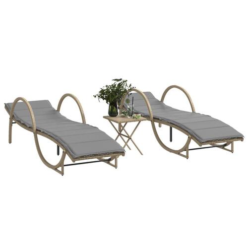 Liggestole 2 stk. med bord polyrattan beige