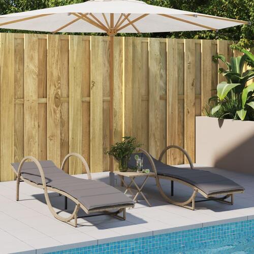 Liggestole 2 stk. med bord polyrattan beige