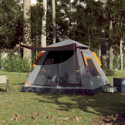 5-personers campingtelt kuppel quick-release grå og orange