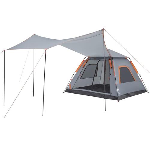 5-personers campingtelt kuppel quick-release grå og orange