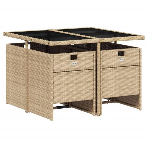 Spisebordssæt til haven 5 dele med hynder polyrattan beige