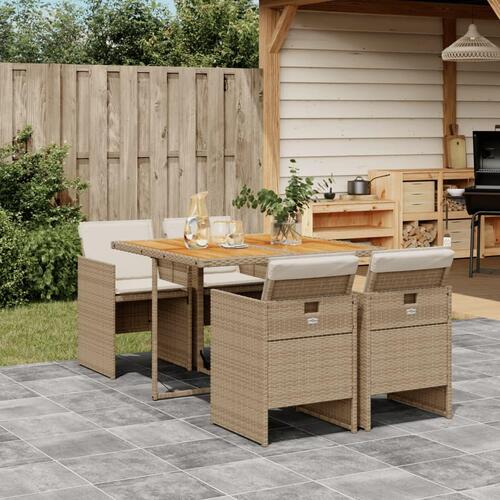 Spisebordssæt til haven 5 dele med hynder polyrattan beige