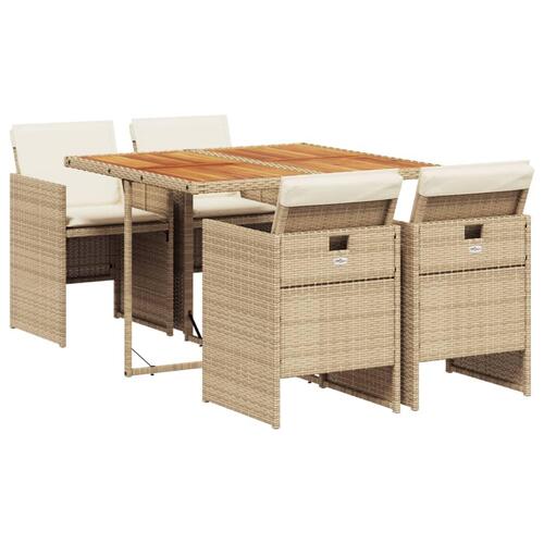 Spisebordssæt til haven 5 dele med hynder polyrattan beige