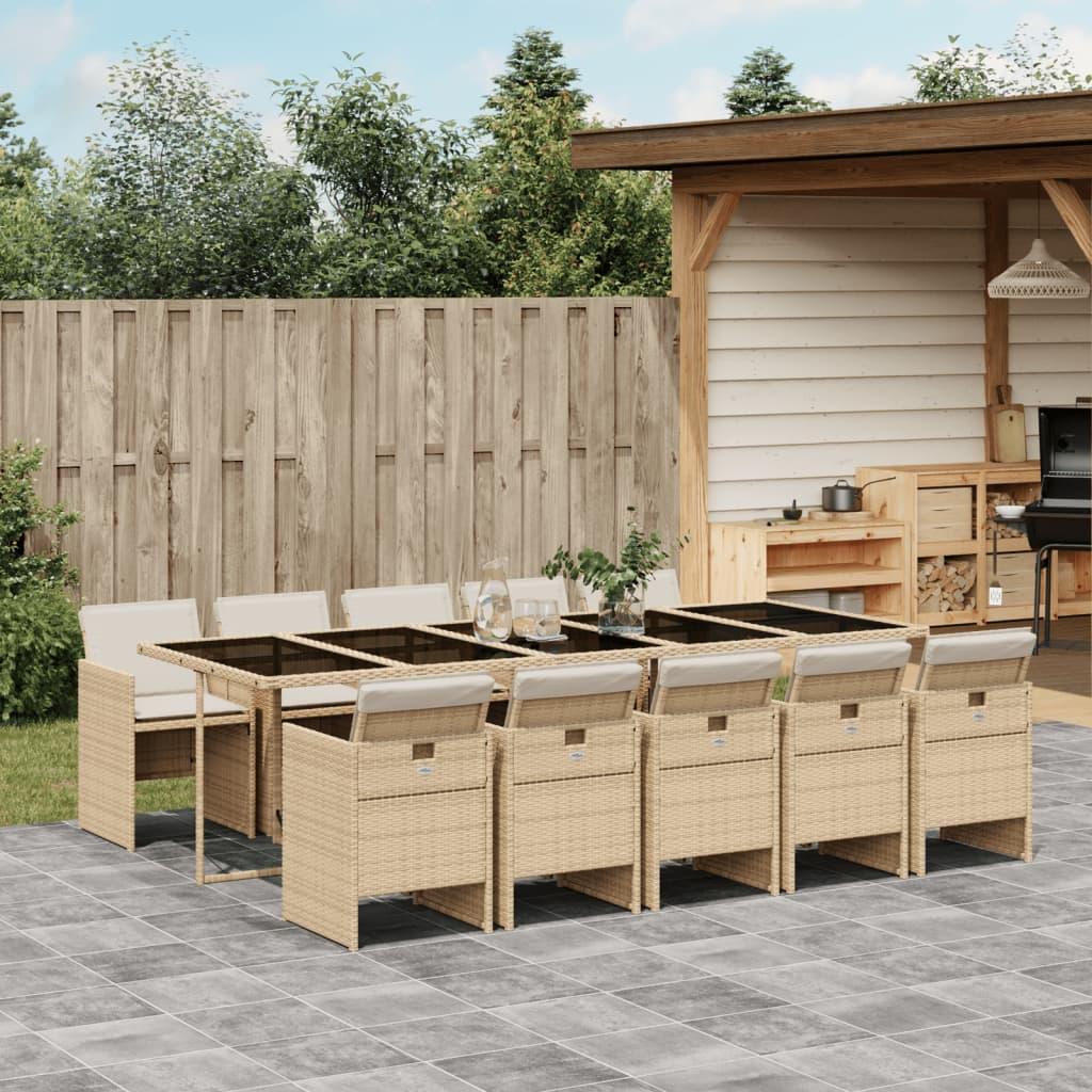 Spisebordssæt til haven 11 dele med hynder polyrattan beige