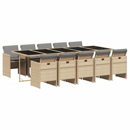 Spisebordssæt til haven 11 dele med hynder polyrattan beige