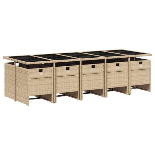 Spisebordssæt til haven 11 dele med hynder polyrattan beige
