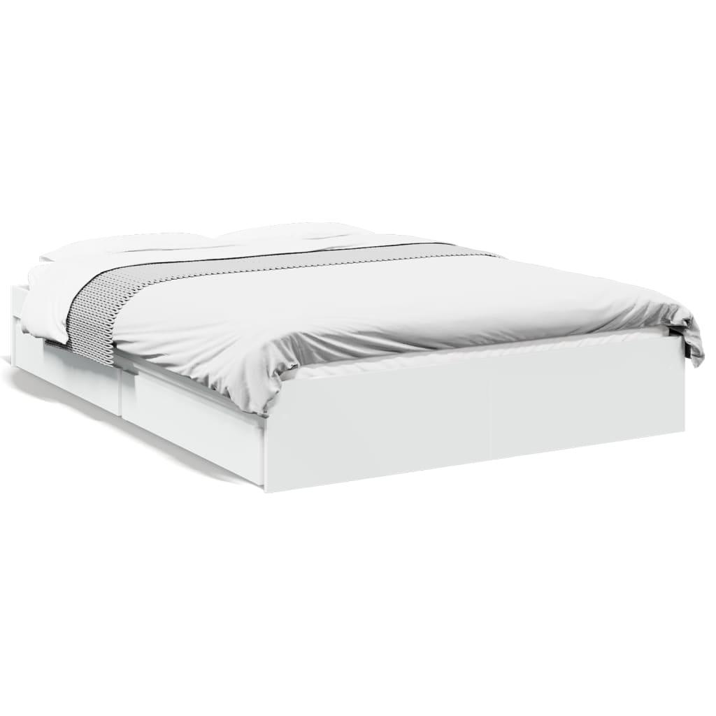 Sengeramme med skuffer 120x190 cm konstrueret træ hvid billede