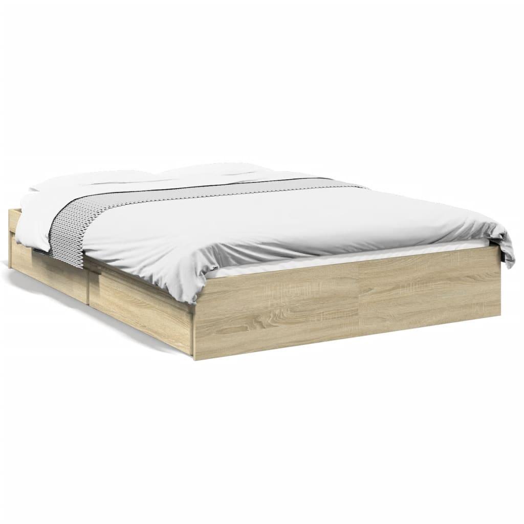 Sengeramme med skuffer 120x190 cm konstrueret træ sonoma-eg billede
