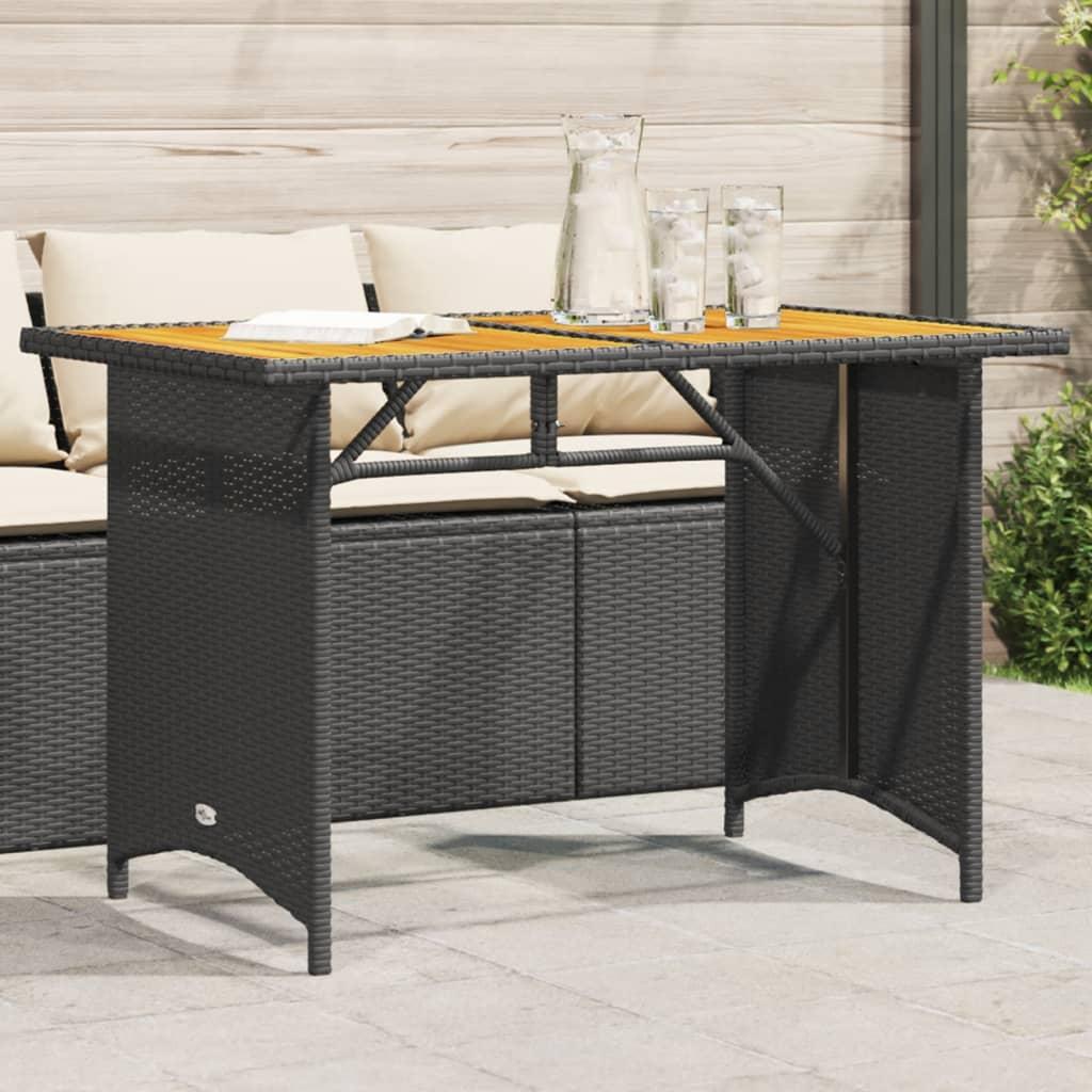 Havebord med træplade 110x68x70 cm polyrattan sort