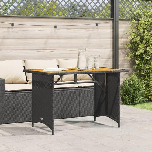 Havebord med træplade 110x68x70 cm polyrattan sort
