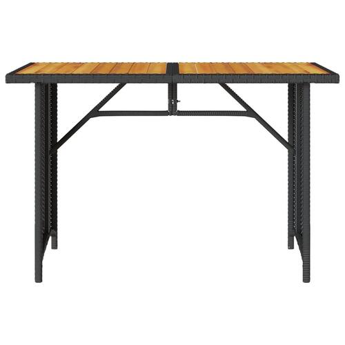 Havebord med træplade 110x68x70 cm polyrattan sort