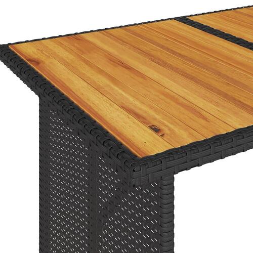 Havebord med træplade 110x68x70 cm polyrattan sort