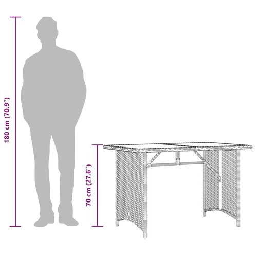 Havebord med træplade 110x68x70 cm polyrattan sort