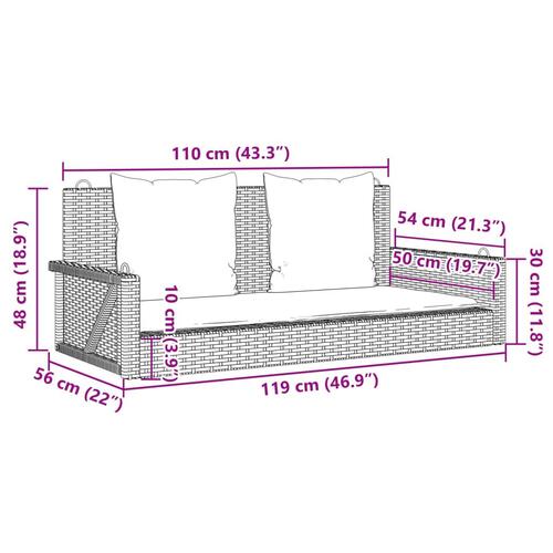 Gyngebænk med hynder 119x56x48 cm polyrattan grå