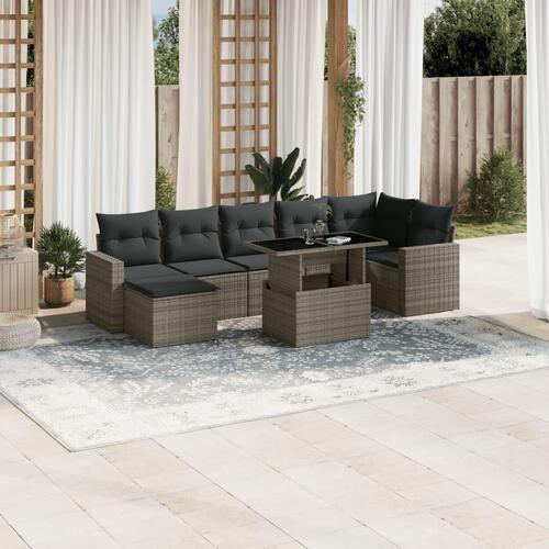 Sofasæt til haven 8 dele med hynder polyrattan grå