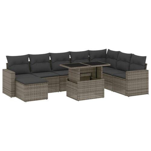 Sofasæt til haven 9 dele med hynder polyrattan grå