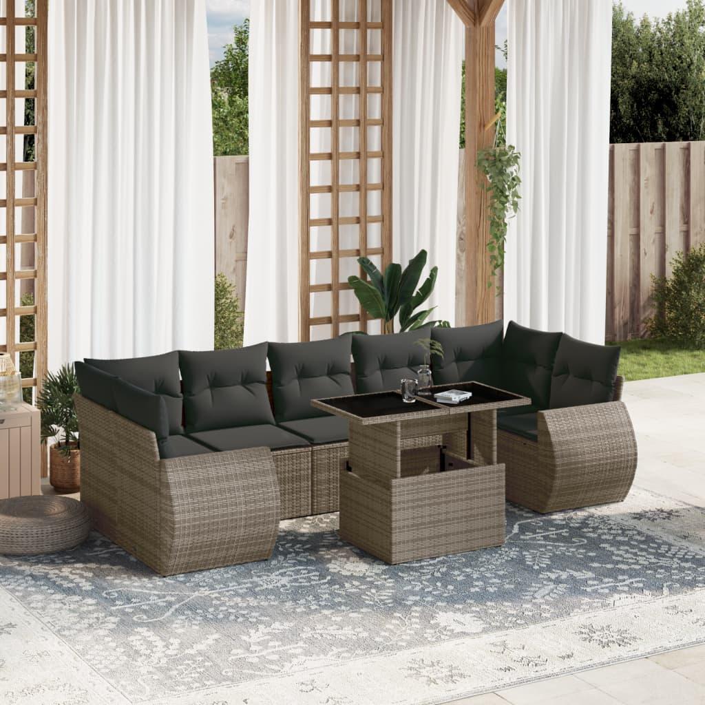 Sofasæt til haven 8 dele med hynder polyrattan grå