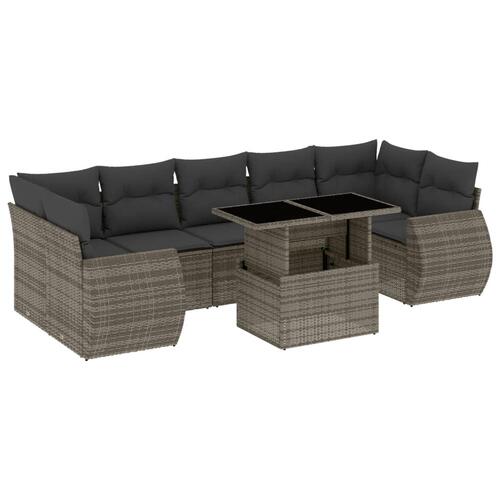 Sofasæt til haven 8 dele med hynder polyrattan grå
