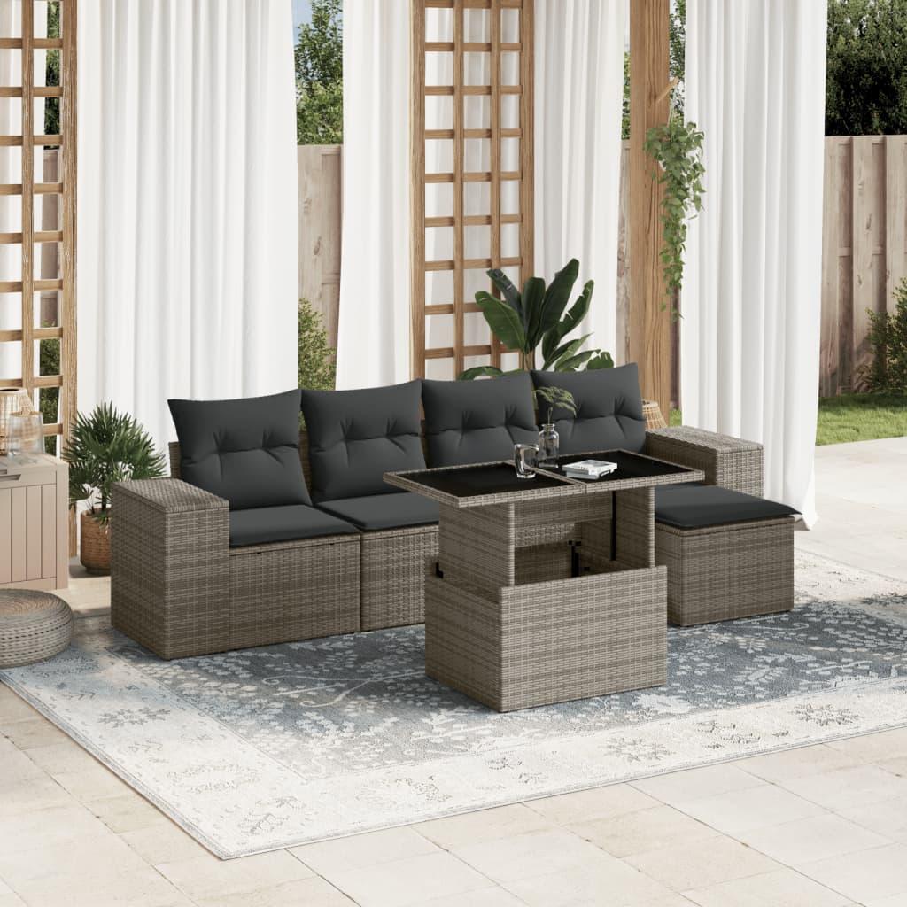 Sofasæt til haven 6 dele med hynder polyrattan grå