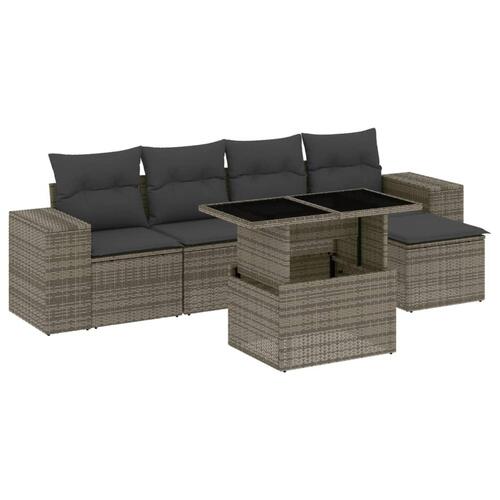 Sofasæt til haven 6 dele med hynder polyrattan grå