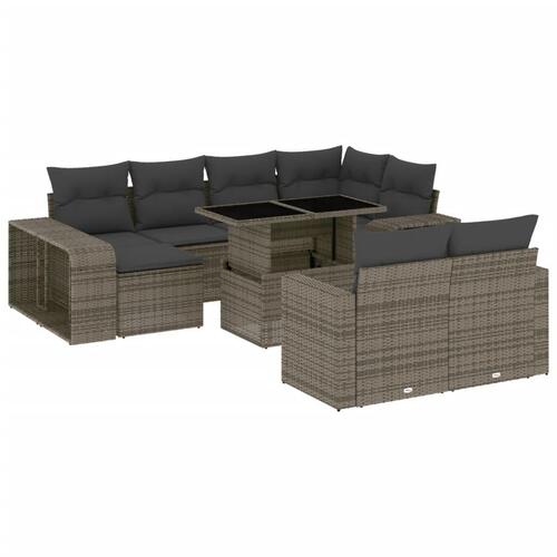 Loungesæt til haven 11 dele med hynder polyrattan grå