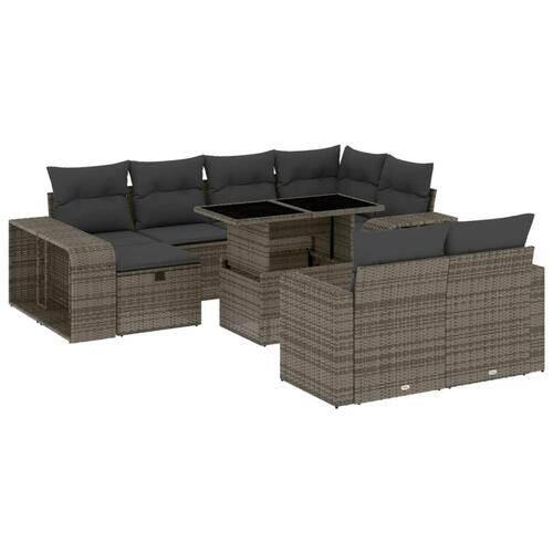 Loungesæt til haven 11 dele med hynder polyrattan grå