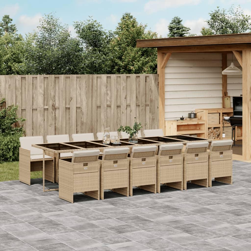 Spisebordssæt til haven 13 dele med hynder polyrattan beige