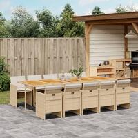Spisebordssæt til haven 11 dele med hynder polyrattan beige