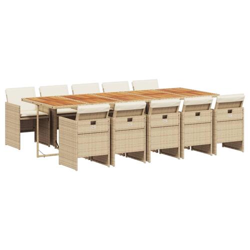 Spisebordssæt til haven 11 dele med hynder polyrattan beige