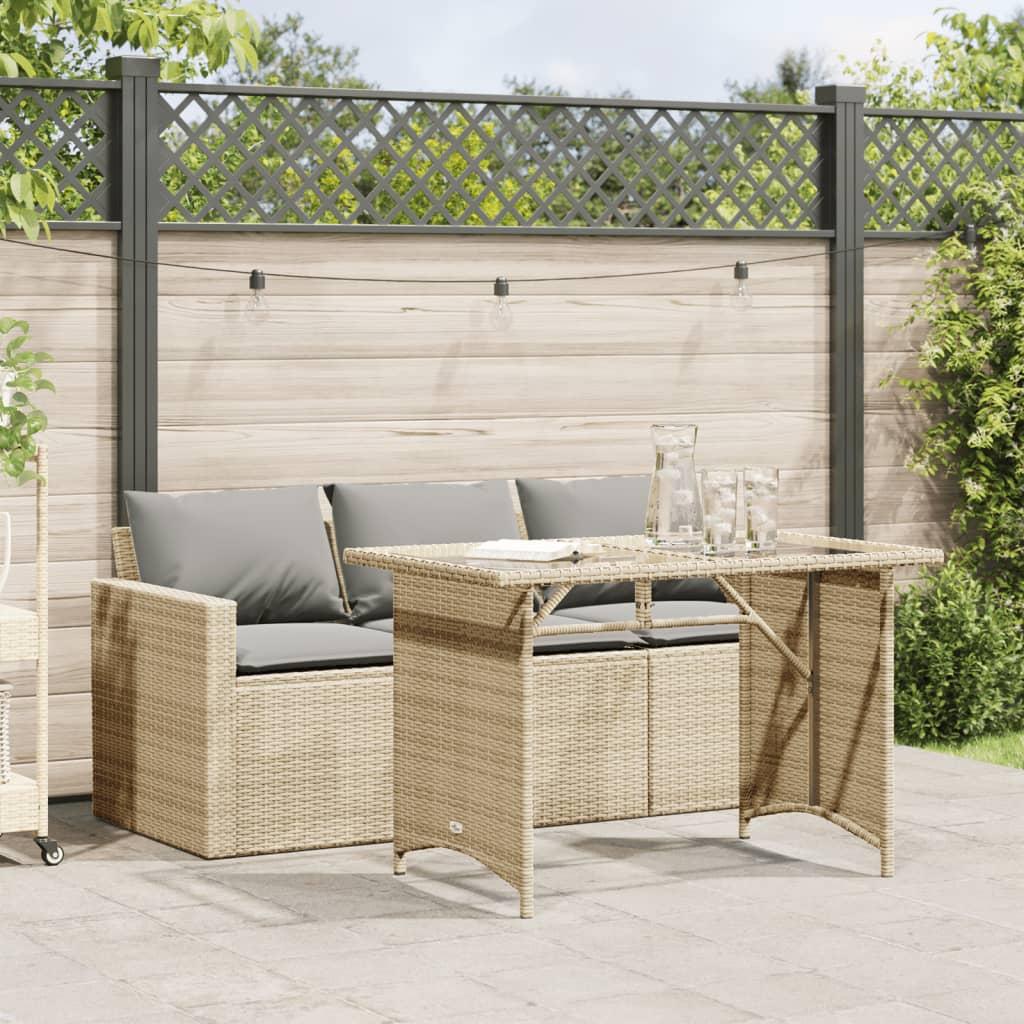 Spisebordssæt til haven 2 dele med hynder polyrattan beige