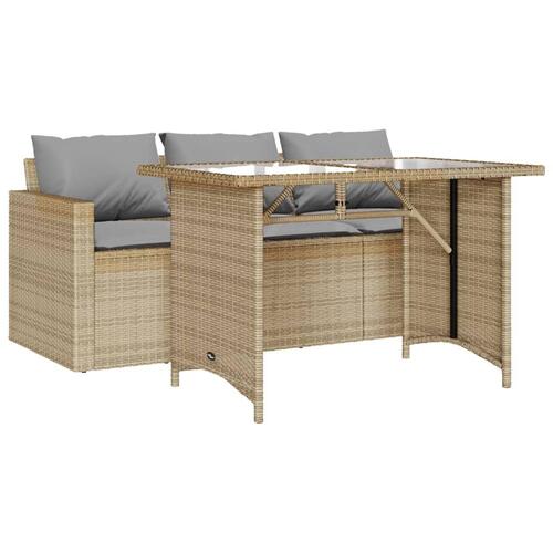Spisebordssæt til haven 2 dele med hynder polyrattan beige