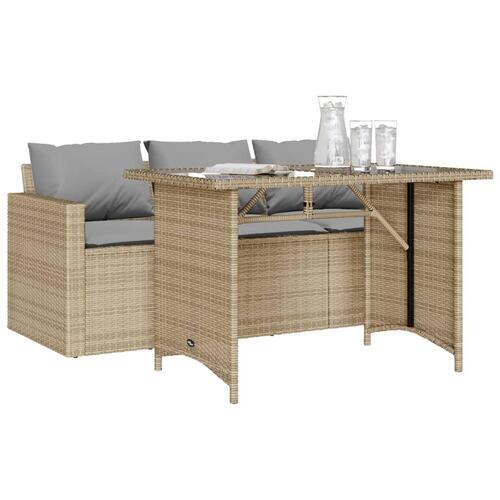 Spisebordssæt til haven 2 dele med hynder polyrattan beige