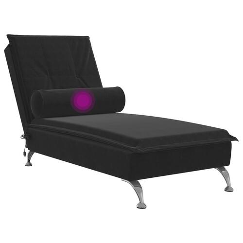 Chaiselong med massage og pude fløjl sort