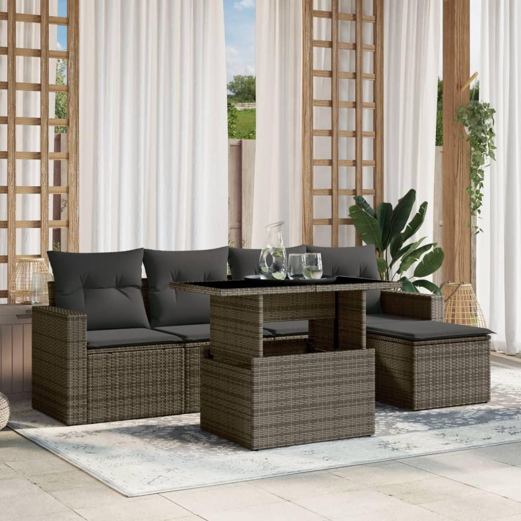 Sofasæt til haven 6 dele med hynder polyrattan grå