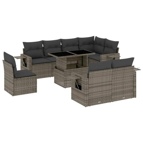 Sofasæt til haven 9 dele med hynder polyrattan grå