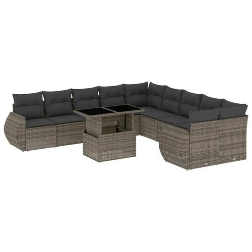 Loungesæt til haven 11 dele med hynder polyrattan grå