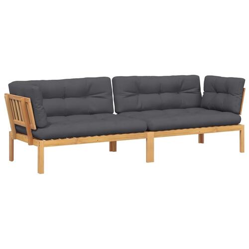 Hjørnemoduler til pallesofa 2 stk. med hynder massivt akacietræ