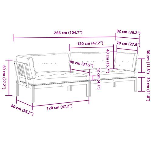 Hjørnemoduler til pallesofa 2 stk. med hynder massivt akacietræ