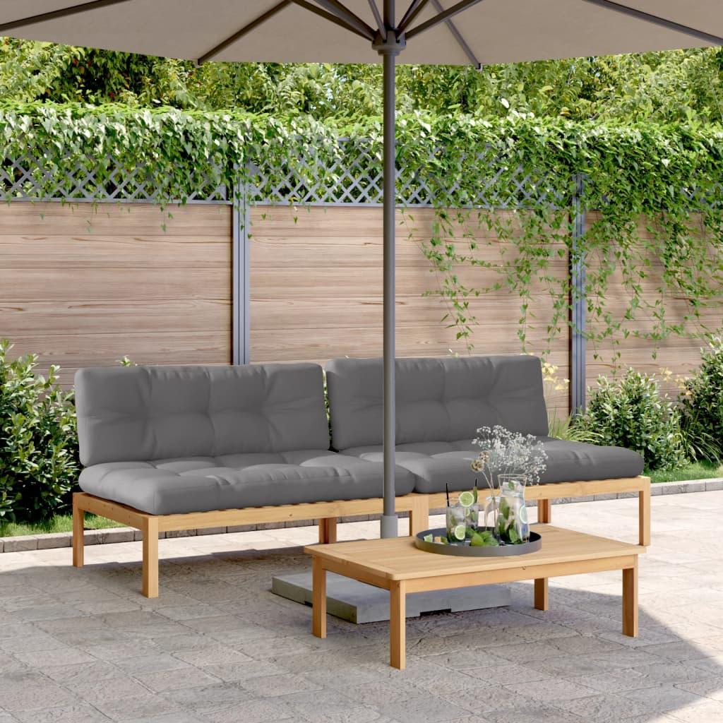 Midtermoduler til pallesofa 2 stk. med hynder massivt akacietræ