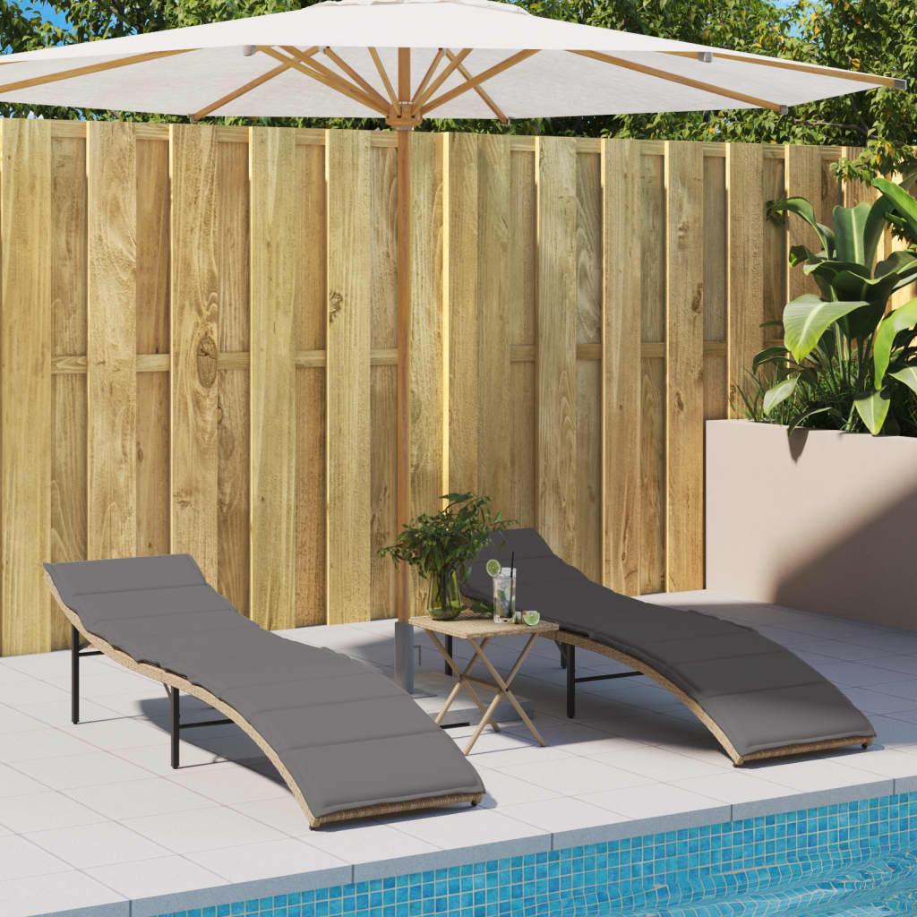 Liggestole 2 stk. med hynder polyrattan beige