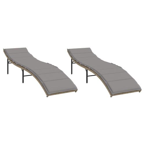Liggestole 2 stk. med hynder polyrattan beige
