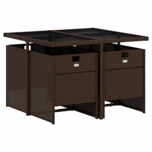 Spisebordssæt til haven 5 dele med hynder polyrattan brun