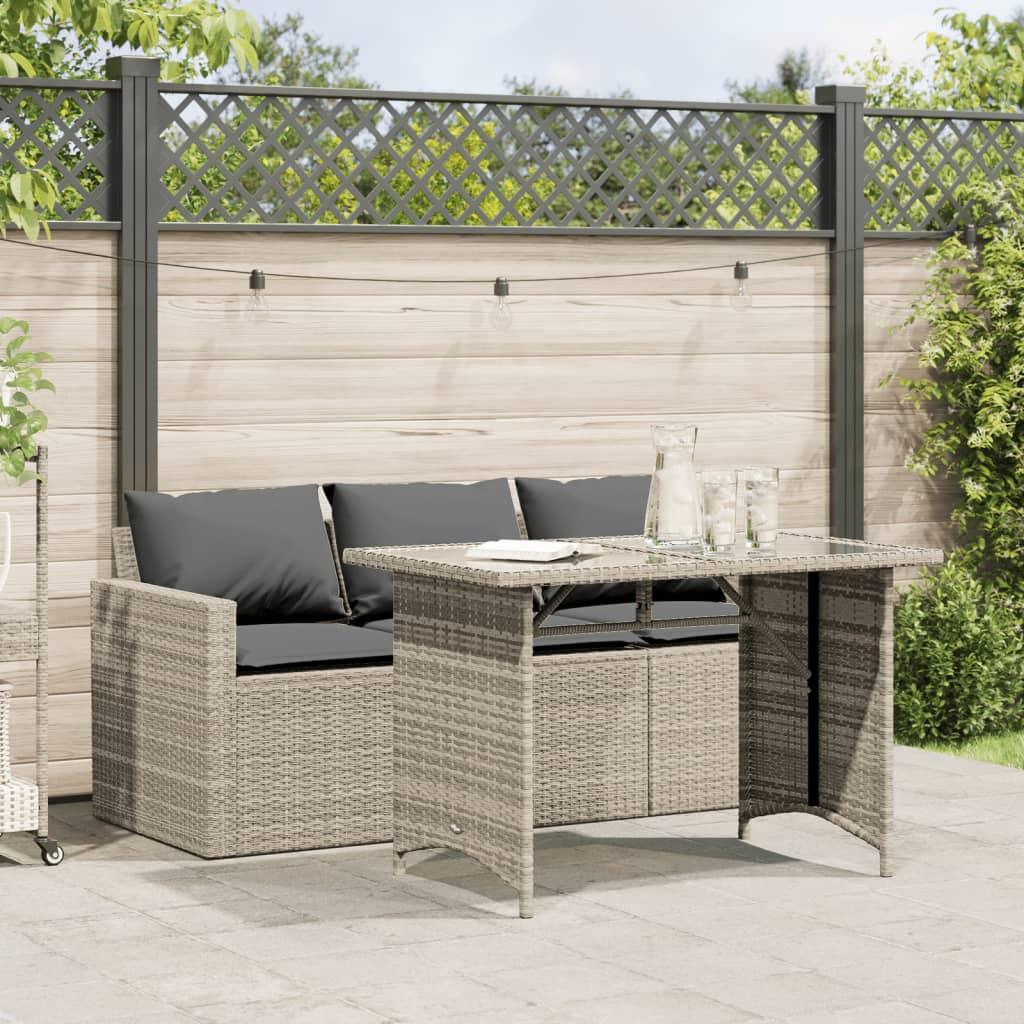 Spisebordssæt til haven 2 dele med hynder polyrattan lysegrå