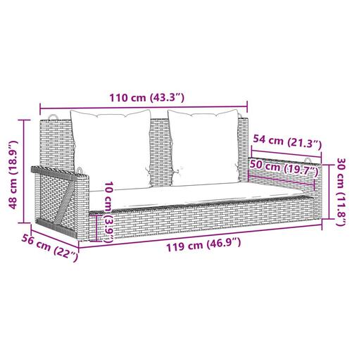 Gyngebænk med hynder 119x56x48 cm polyrattan brun
