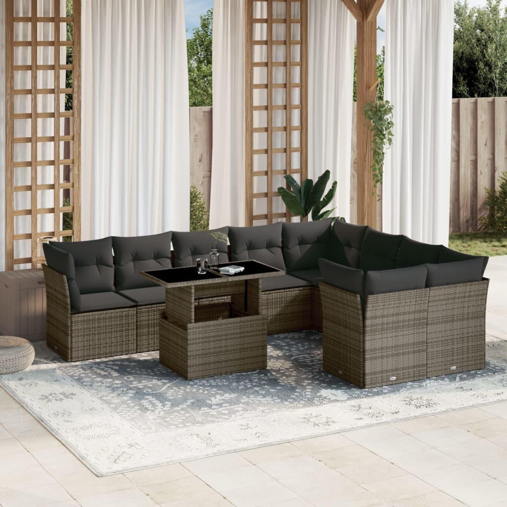 Sofasæt til haven 10 dele med hynder polyrattan grå billede